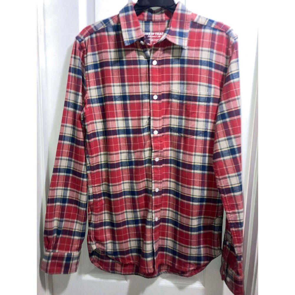 Small Line of Trade Red/Blue/White Plaid Button Down Flannel Long Sleeve